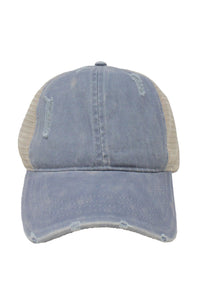 FWCAPM4117 - Washed Mesh Back Baseball Cap with Plastic Adjustable Closure - David and Young Fashion Accessories