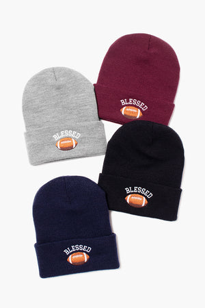 LBB1833 - Blessed football embroidered knit beanie