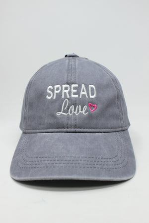 LCAP1286 - "Spread Love" Embroidery on Solid Washed Baseball Cap - David and Young Fashion Accessories