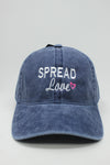 LCAP1286 - "Spread Love" Embroidery on Solid Washed Baseball Cap - David and Young Fashion Accessories