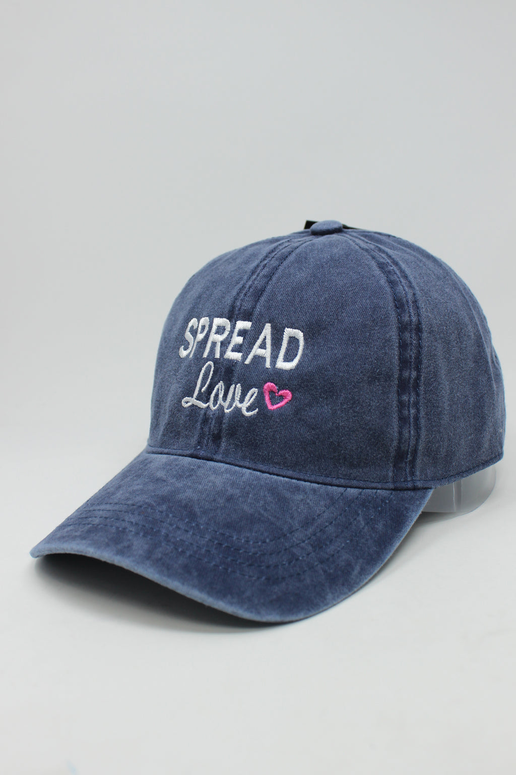 LCAP1286 - "Spread Love" Embroidery on Solid Washed Baseball Cap - David and Young Fashion Accessories