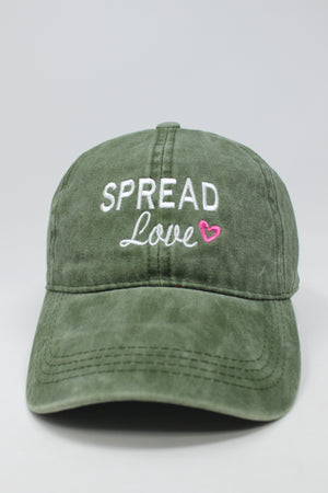 LCAP1286 - "Spread Love" Embroidery on Solid Washed Baseball Cap - David and Young Fashion Accessories