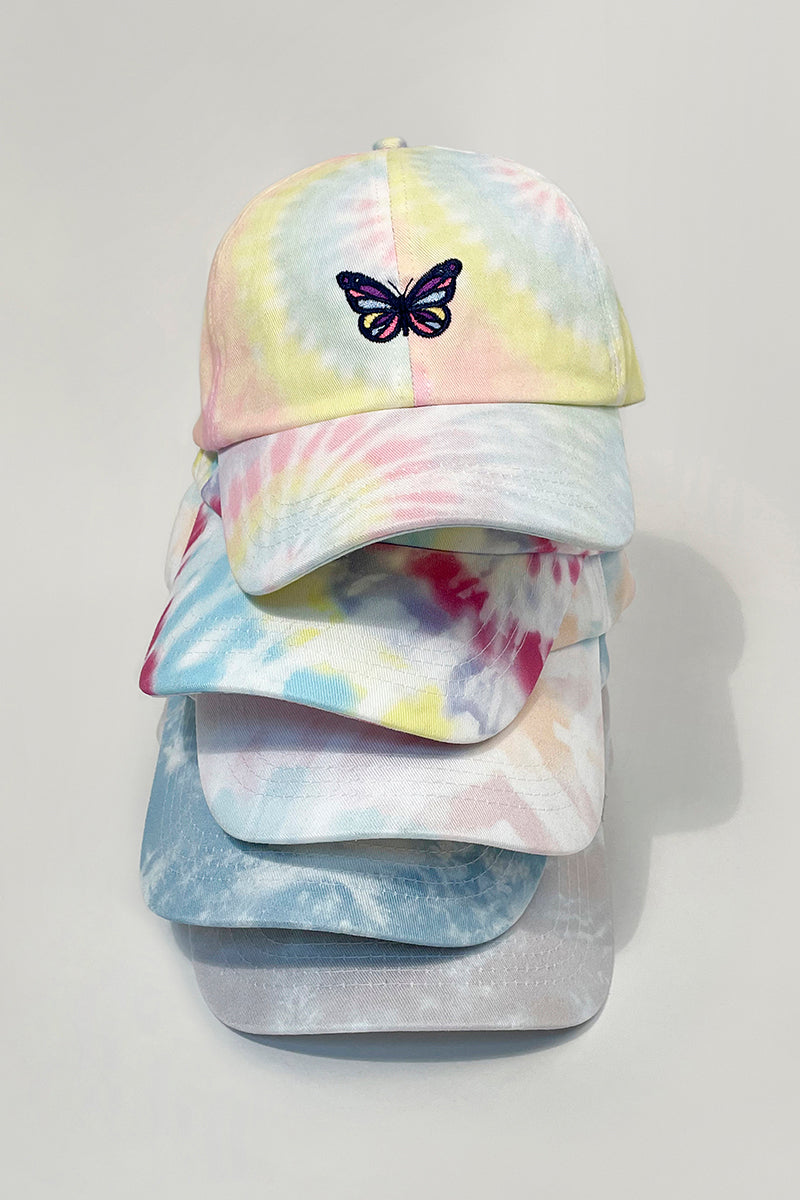 LCAP1428, LCAP1490 - Colorful Butterfly on tie dye baseball caps