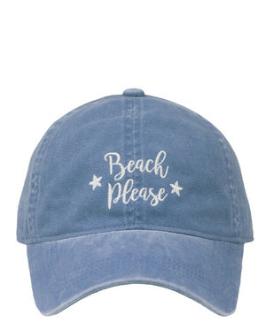 LCAP1803 - "Beach Please" Embroidery Washed Baseball Cap - David and Young Fashion Accessories