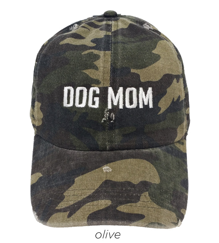 LCAP435 - Dog Mom Camo Embroidery Vintage Wash Baseball Cap - David and Young Fashion Accessories