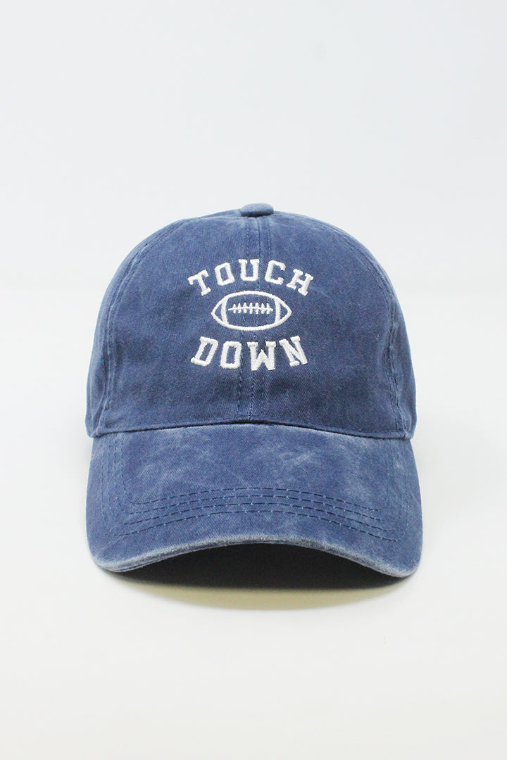 LCAP636 - Touch Down with Football Embroidered on Vintage Wash Cotton Cap - David and Young Fashion Accessories