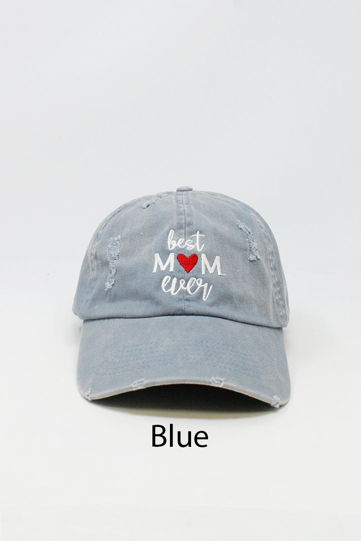 LCAP757- "Best Mom Ever" Embroidery Washed Distressed Baseball Cap - David and Young Fashion Accessories