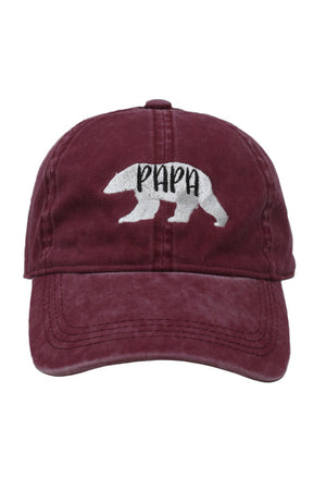 LCAP875 - Vintage Washed Baseball Cap "PAPA Bear" Embroidery - David and Young Fashion Accessories
