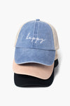 LCAPM1622 - happy embroidered mesh back baseball cap