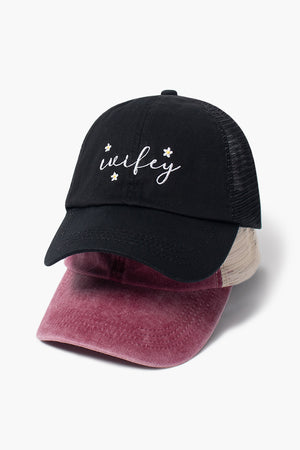 LCAPM1627 - Wifey and daisy embroidered mesh back baseball cap