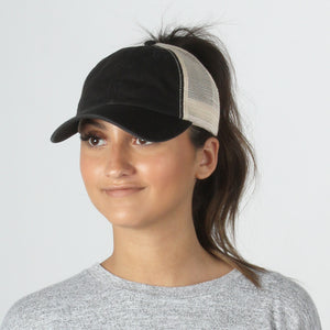 HCAPMT307 -  Solid Mesh Back Ponyflo Cap - David and Young Fashion Accessories