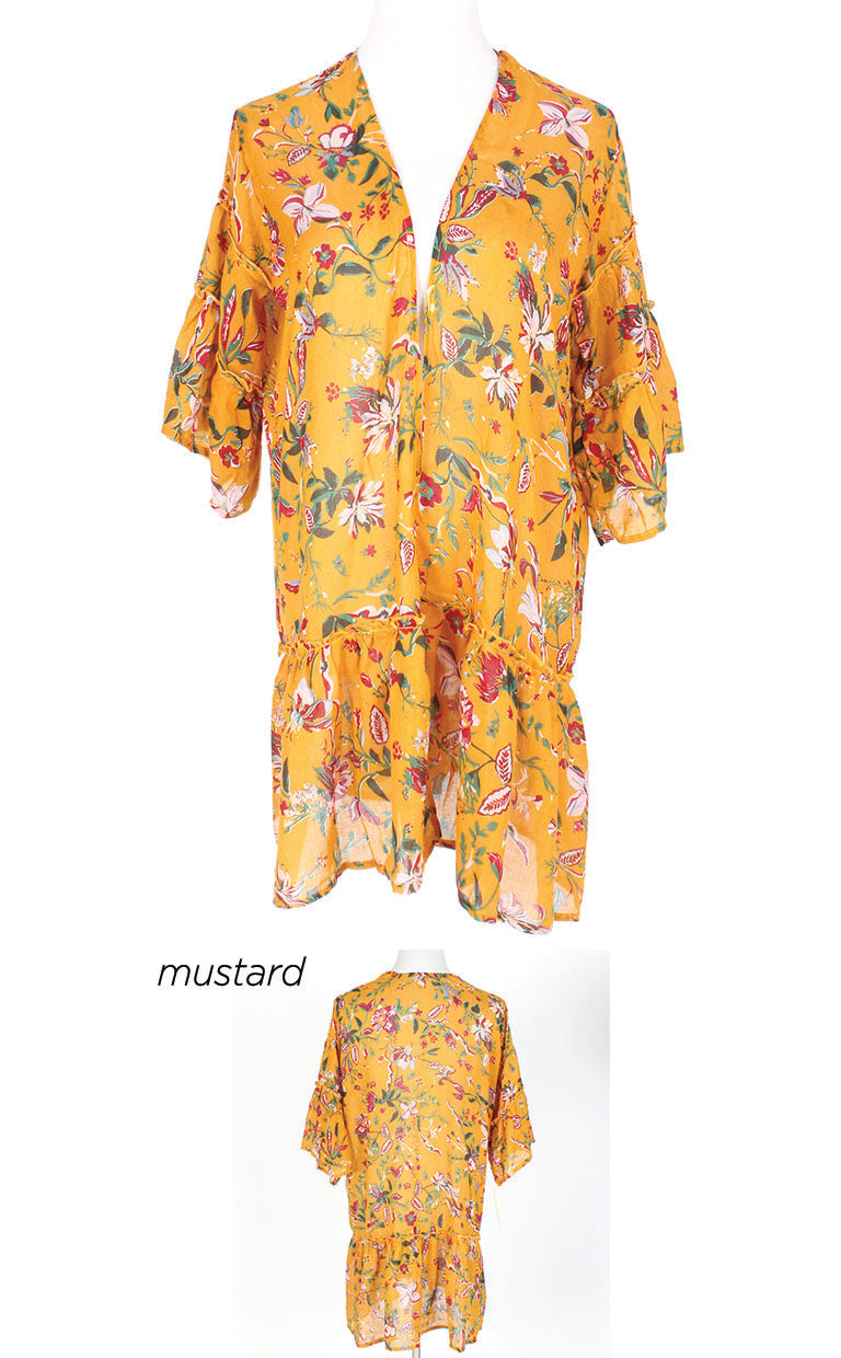 MJTO6818 - Floral Printed Ruffle Kimono - David and Young Fashion Accessories
