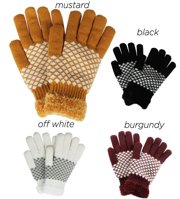 PTGL1182 - Diamond knit cozy gloves  w/chenille lining - David and Young Fashion Accessories