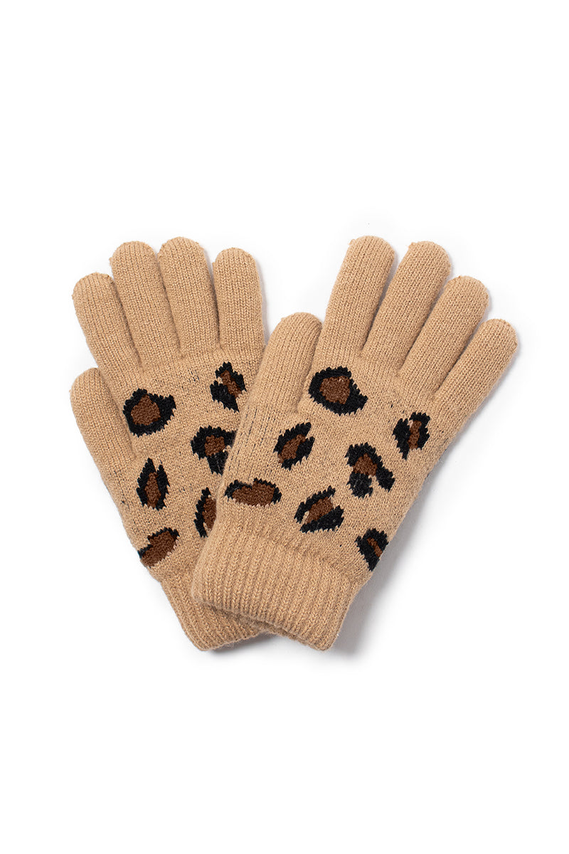 PTGL12101 - Leopard pattern tech touch gloves with cozy lining