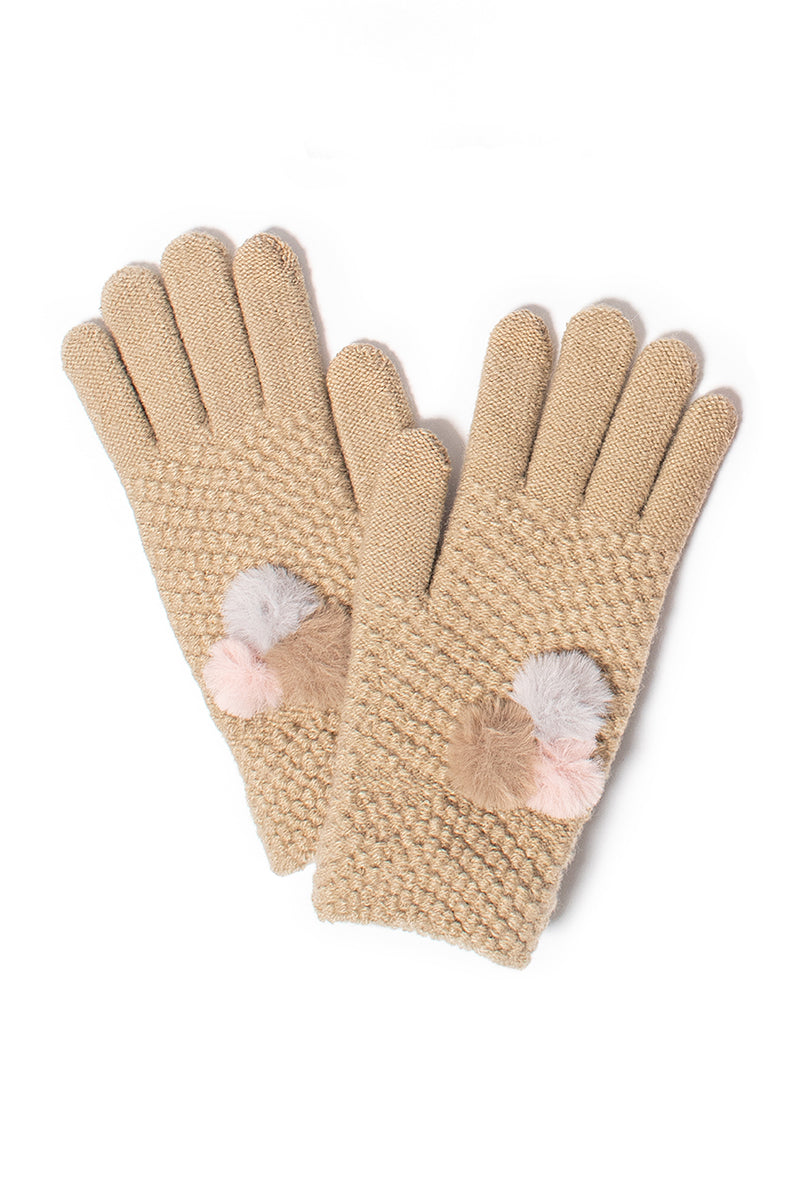 PTGL8503 - Textured knit tech touch gloves with faux fur poms