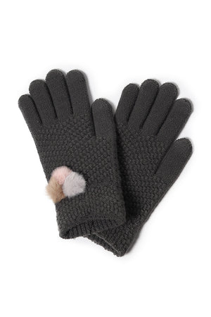 PTGL8503 - Textured knit tech touch gloves with faux fur poms