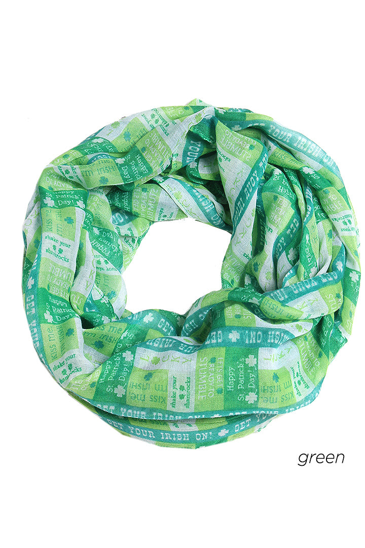 PTINF08814 - St. Patrick's Day Multi Phrase Loop Scarf 30"x70" - David and Young Fashion Accessories