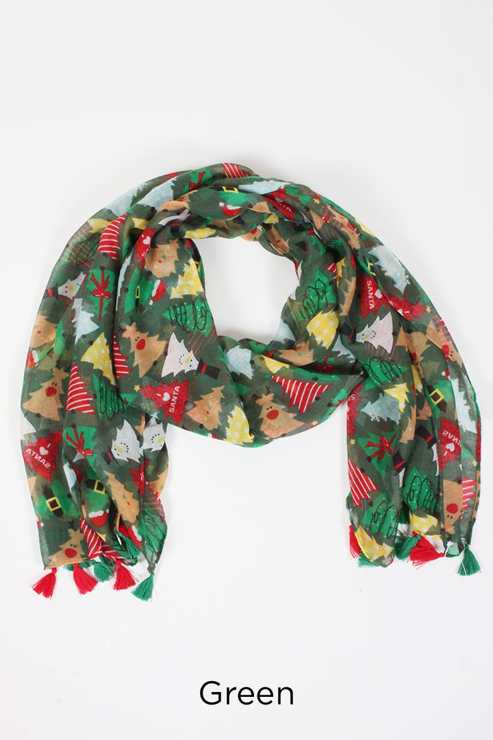 PTPSF03578 - Decorated Christmas Trees Oblong Scarf - David and Young Wholesale