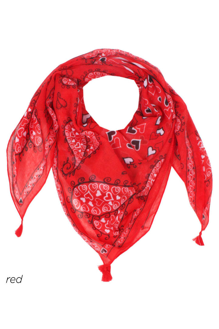 PTPSFQ07003 - Heart Bandana Printed withTassel 42"x42" - David and Young Fashion Accessories