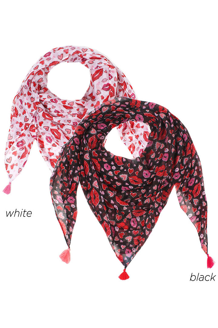 PTPSFQ07004 - Hearts and Lips Scarf 42"x42" - David and Young Fashion Accessories