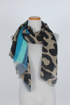 PTSF1112 - Leopard Animal Print with Stripes Scarf - David and Young Fashion Accessories