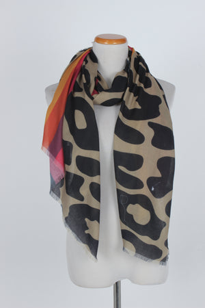PTSF1112 - Leopard Animal Print with Stripes Scarf - David and Young Fashion Accessories