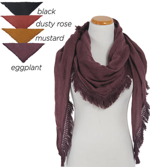 PTSFTRW2019 - Solid Textured Triangle Scarf With Tassels "48X48X76" - David and Young Fashion Accessories