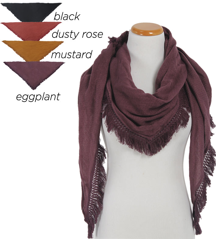 PTSFTRW2019 - Solid Textured Triangle Scarf With Tassels 