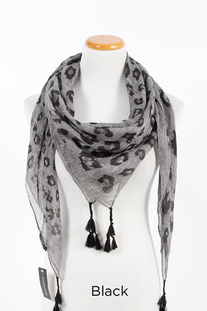 SGSFQ11748 - Multi Scale Leopard Print Scarf With Tassels "50X50" - David and Young Wholesale