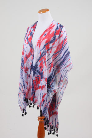 SRTO0074 - Red, White, and Blue Americana Tie Dye Shawl - David and Young Fashion Accessories