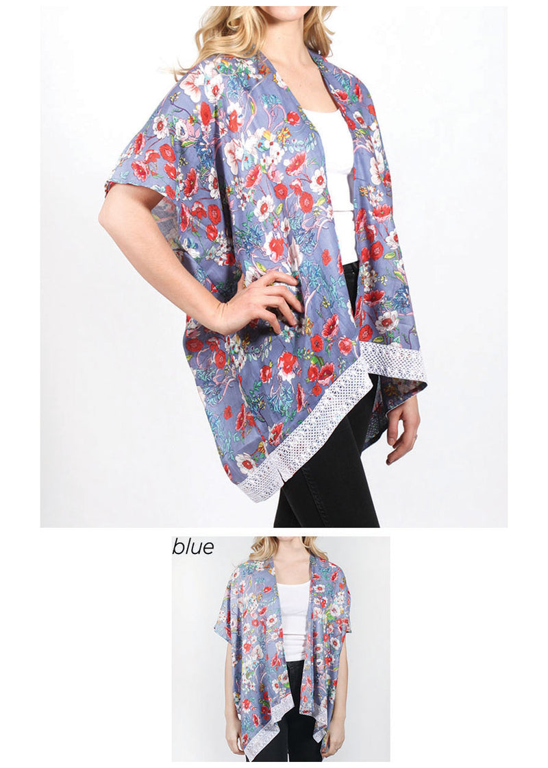 SRTO175 - Floral Printed Tie Front Shawl 