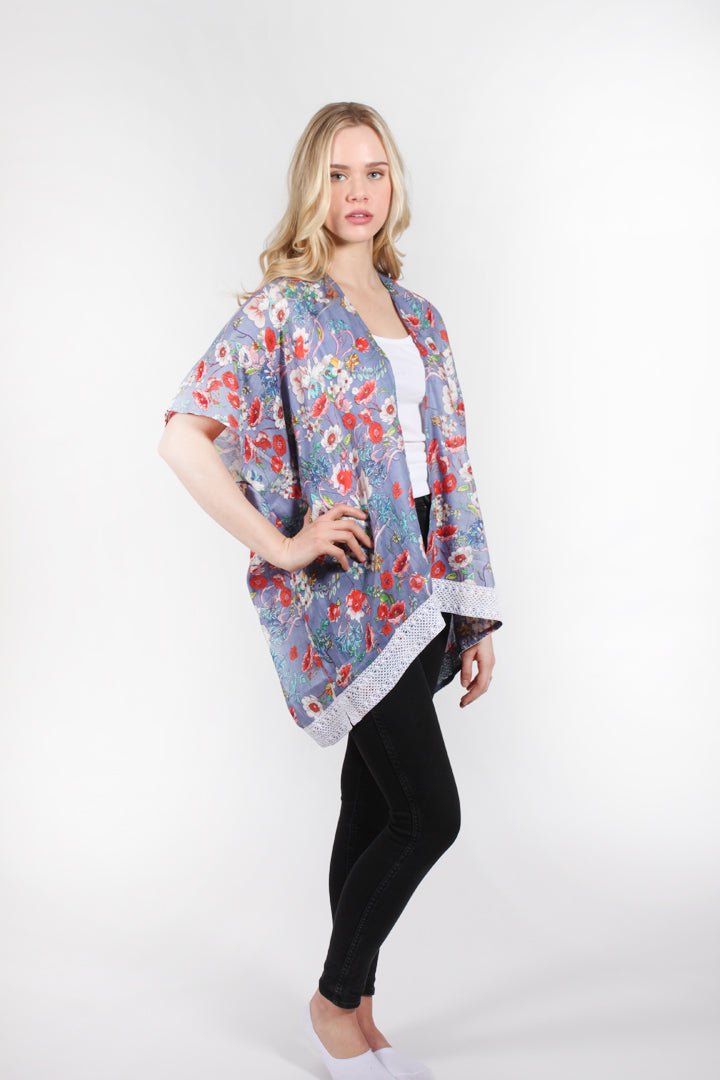 SRTO175 - Floral Printed Tie Front Shawl "30X31" - David and Young Fashion Accessories