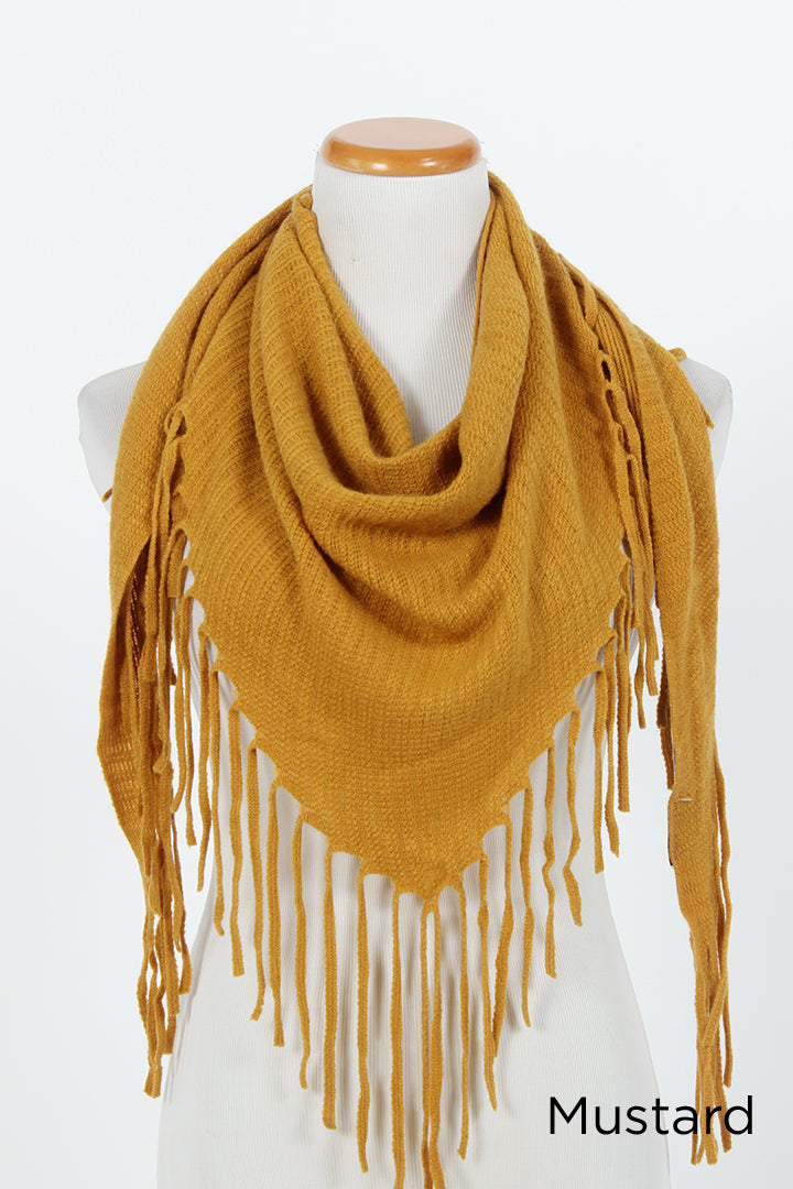TSFTRK22604 - Solid Knit Triangle With Long Fringe - David and Young Wholesale