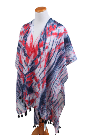 SRTO0074 - Red, White, and Blue Americana Tie Dye Shawl - David and Young Fashion Accessories