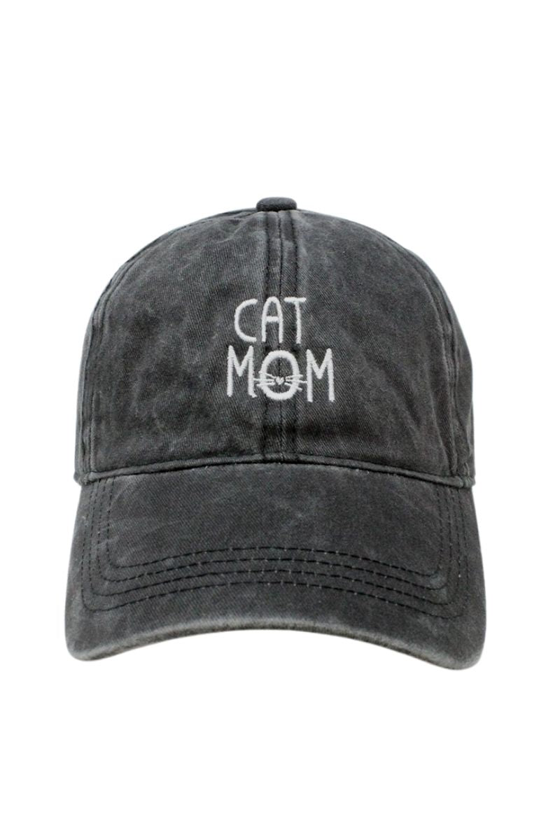 LCAP257 - Cat Mom Embroidered on Vintage Wash Cap - David and Young Wholesale
